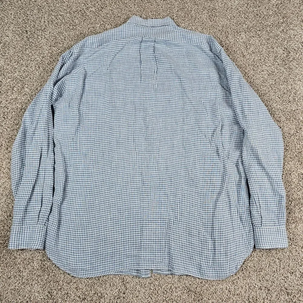 J Crew Shirt Mens Medium Blue Linen Gingham Check OVERSIZED Long Sleeve Oarsman